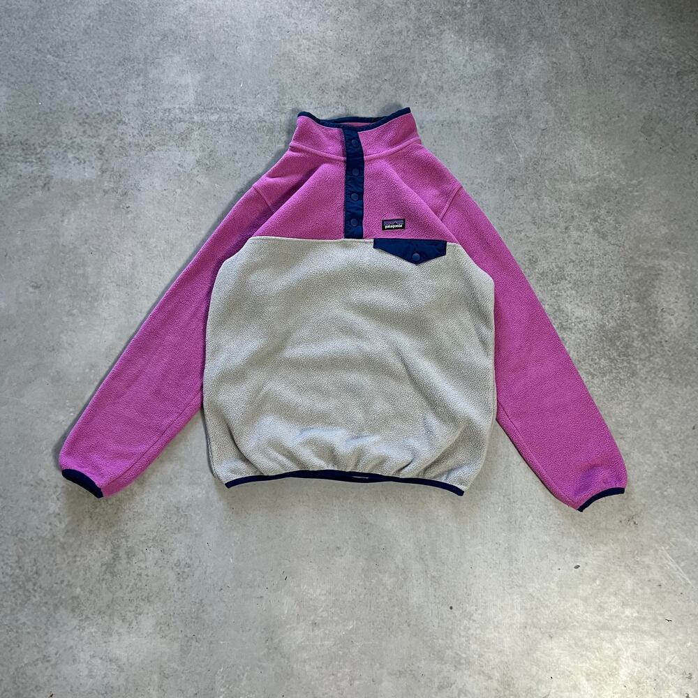 Patagonia Girls' Size XL Lightweight Synchilla Snap-T Pullover Pink Gray
